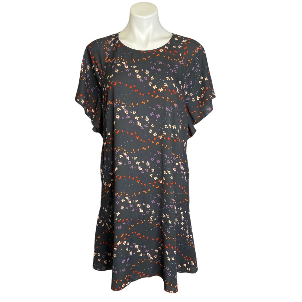 CABI 3828 Muse Shift Dress Gray Floral Flutter Sleeve Drop Waist Medium